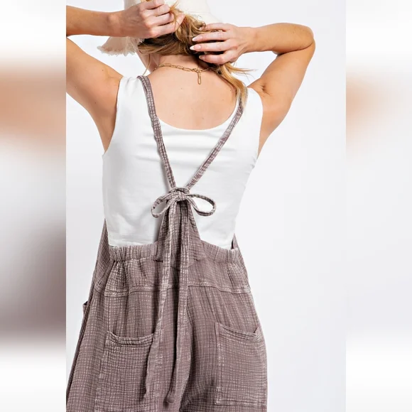 New! Easel Mushroom Washed Cotton Jumpsuit Overalls - Picture 4 of 4